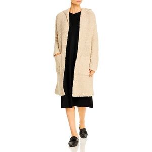 Eileen Fisher Wool Hooded Longline Cardigan in Charcoal. Size XS-S